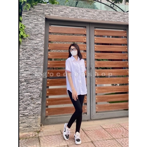 Áo sơ mi tay lỡ phối viền tay