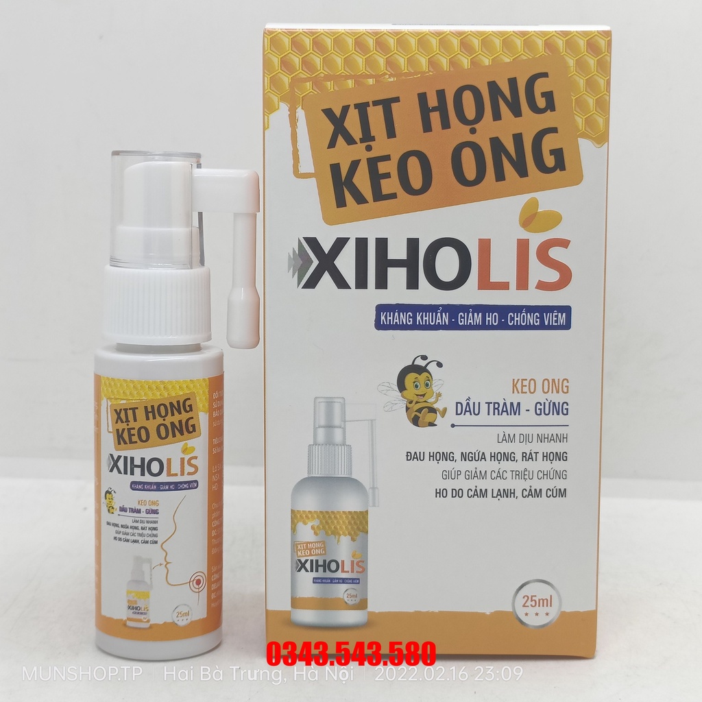 XỊT HỌNG KEO ONG XIHOLIS giảm ho ,đau ngứa rát họng chai 25ml