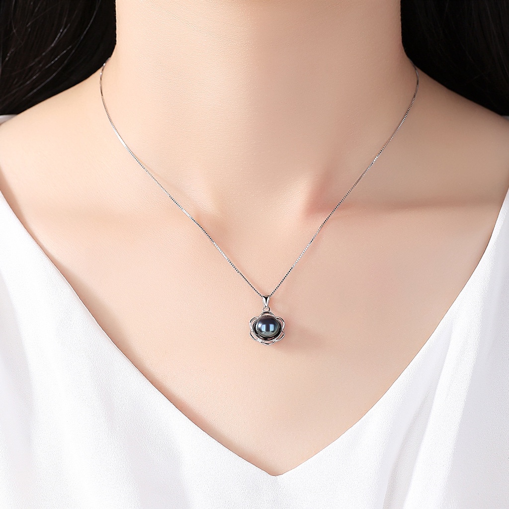 Dây Chuyền Bạc Nữ S925 Đính Hạt Ngọc Trai Đen Nuôi Tự Nhiên M1464 - Bảo Ngọc Jewelry