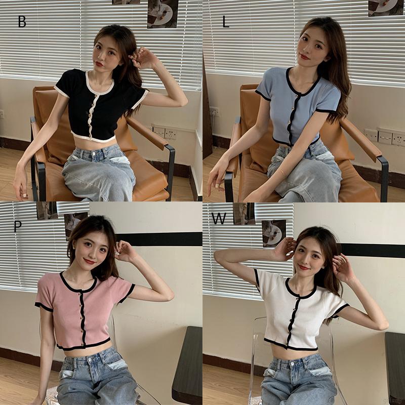 Áo kiểu dệt kim cổ tròn thời trang cho nữ