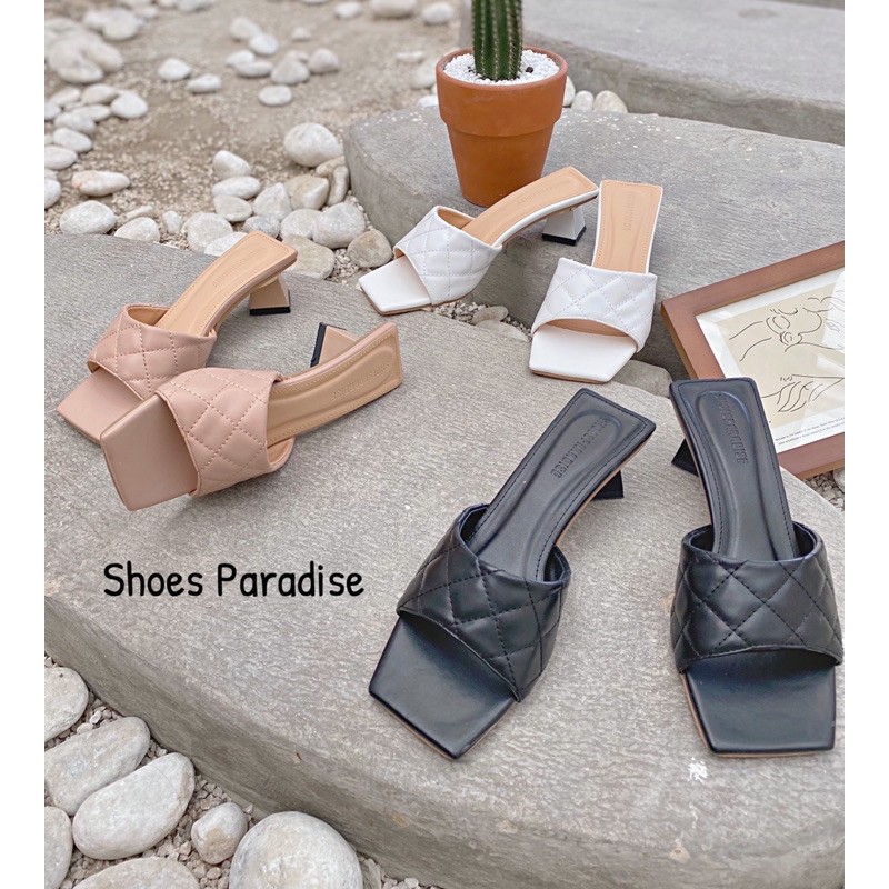 Guốc Bảng Ngang Mũi Vuông Gót Vuông Cao 5 Phân Shoes Paradise