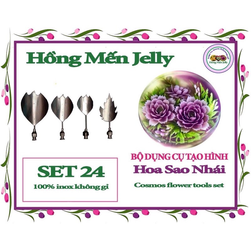 Bộ Dụng cụ làm thạch 3D thiết kế Theo các Mẫu Hoa như thật gồm 4Kim