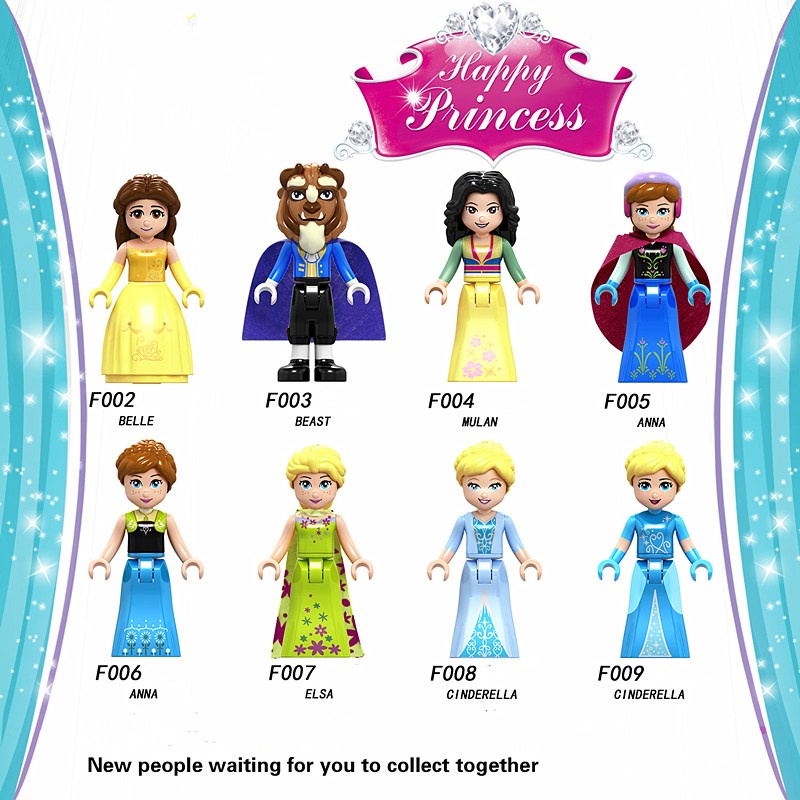 Mô Hình Lắp Ráp Lego Nhân Vật Elsa Anna Belle Mulan Beast Cinderella