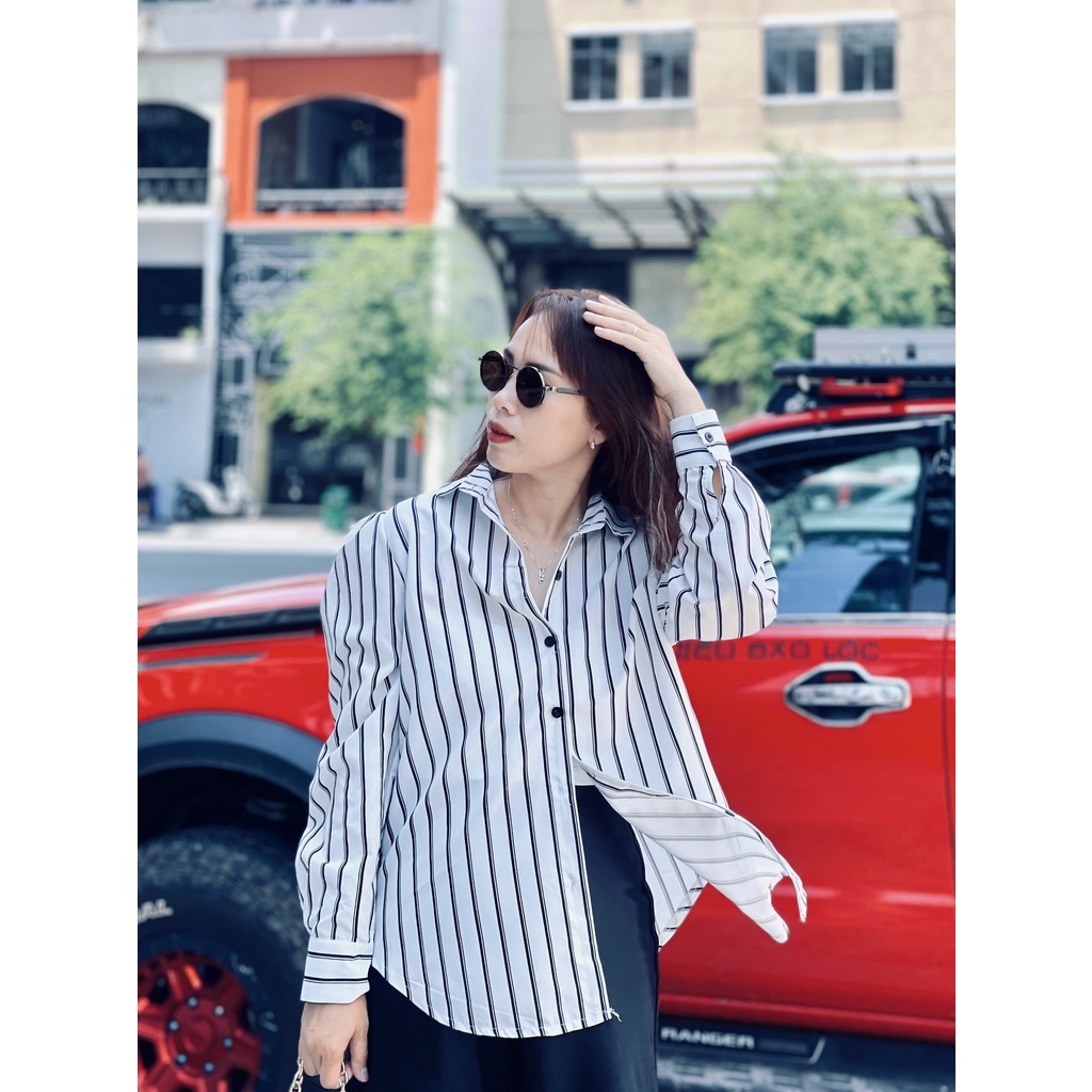 (HÀNG SẴN) Aó sơ mi trắng sọc tay dài đẹp