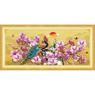 Tranh Thêu Chữ Thập 3D Khổng Tước Trên Cánh Mộc Lan A917 (KHÁCH TỰ THÊU) KT:92X44CM