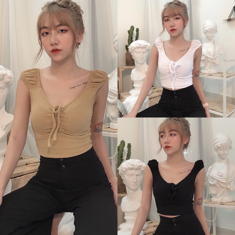 Áo Thun Croptop Khoét Tim Thun Gân Xịn [ ẢNH THẬT 100%]