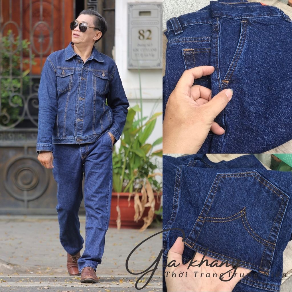 Áo Khoác jeans Trung Niên  Áo bò Budong Cao Cấp Hàng Chuẩn Xuất Dư Phom Cổ Điển , Áo 7 Mảnh Vải Gốc 100% Cotton BIGSIZE