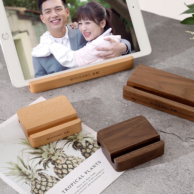 Giá Đỡ Điện Thoại / Máy Tính Bảng Bằng Gỗ Óc Chó Màu Đen Thiết Kế Độc Đáo Để Bàn Trang Trí