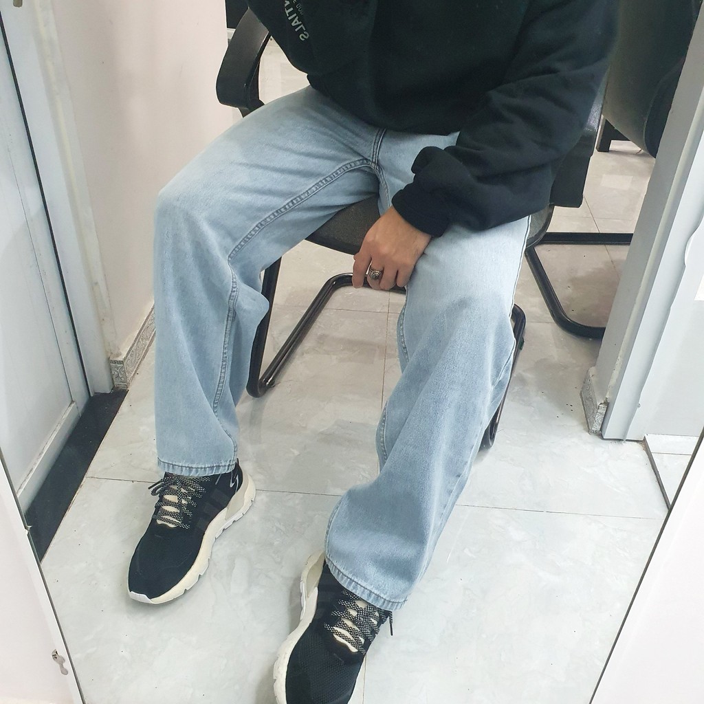 Quần jean nam ống rộng baggy DATINO màu Light Blue chất jean dày dặn cực kì bền màu, giặt tay giặt máy đều được