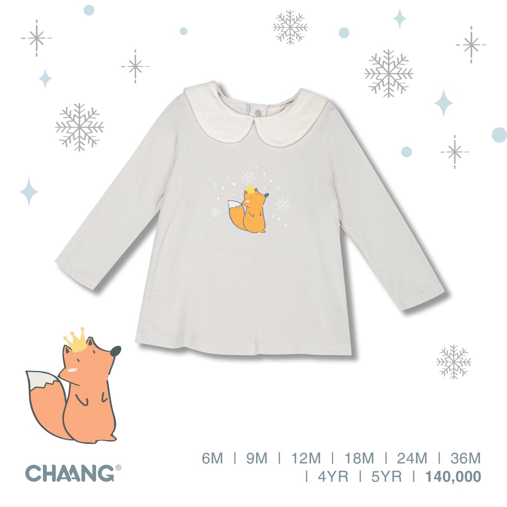 Áo thu đông cho bé gái dài tay cotton cổ sen Snow ghi Chaang