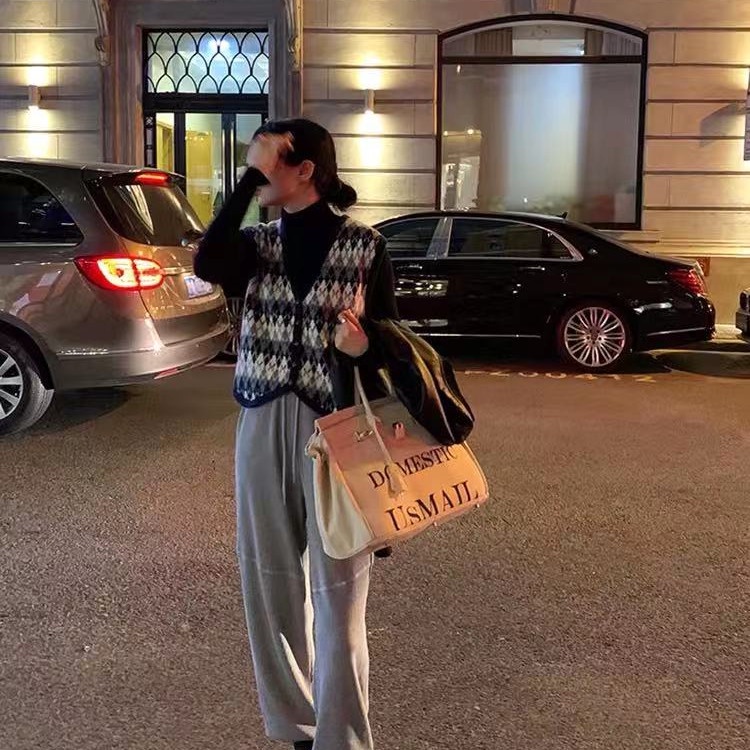 Áo len không tay cổ chữ v form rộng phong cách retro Hàn quốc