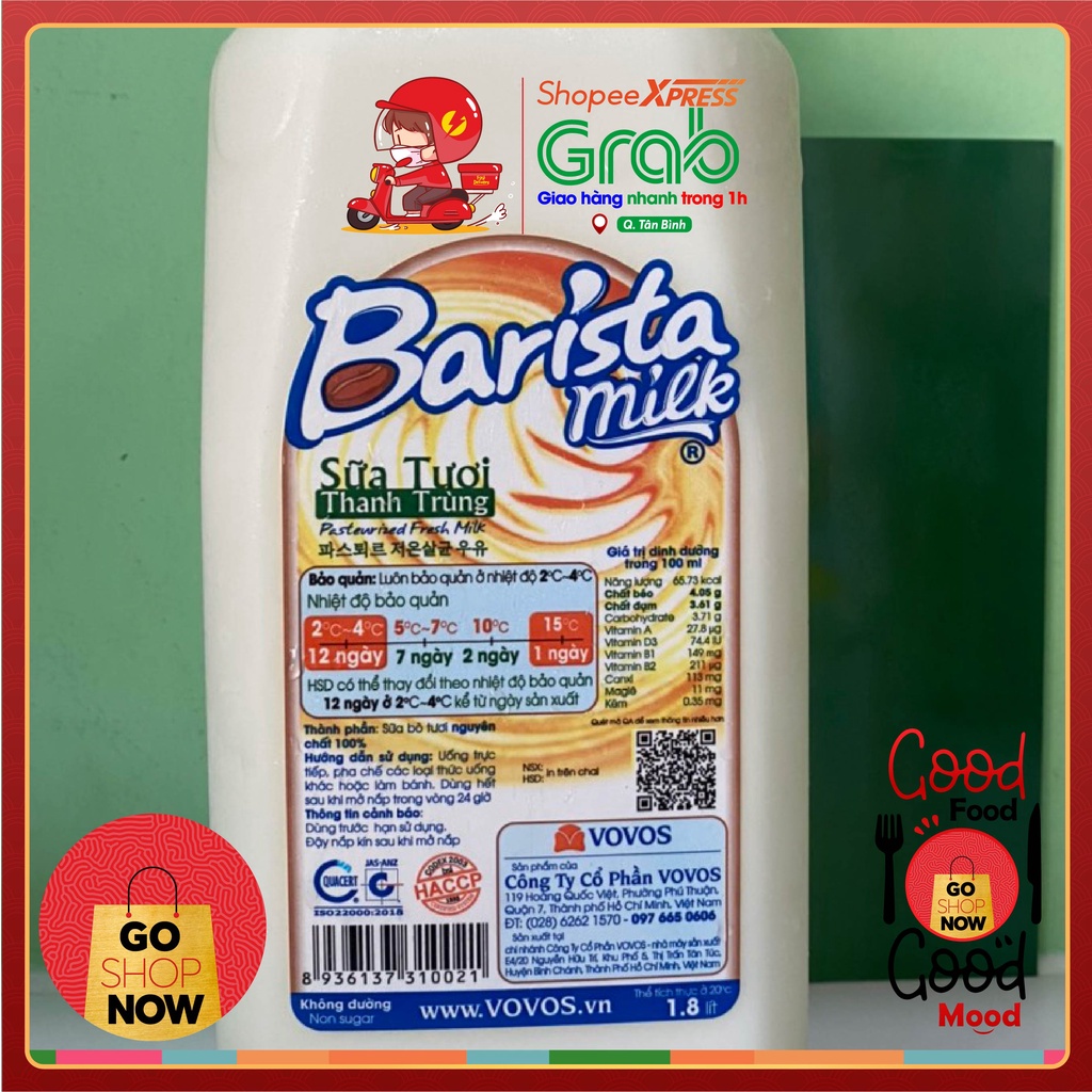 Sữa Tươi Thanh Trùng Barista Milk 1,8 Lít