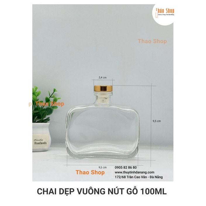 🚩 🚩Chai thủy tinh dẹp vuông nắp gỗ đựng nước ép, cà phê, trà sữa....