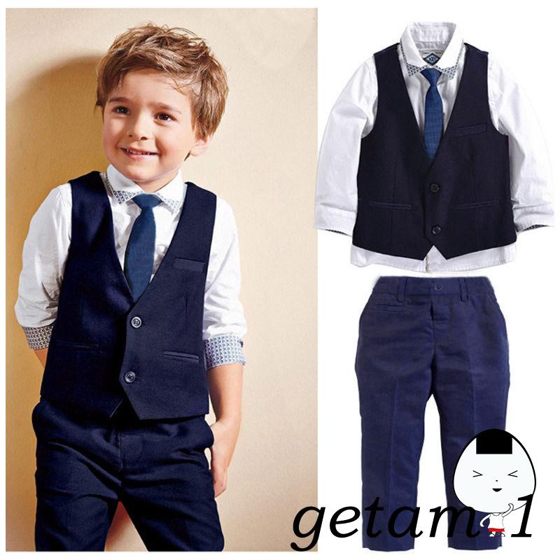 Set Áo Vest + Cà Vạt + Áo Sơ Mi Dài Tay + Quần Dài Lịch Lãm Cho Bé Trai