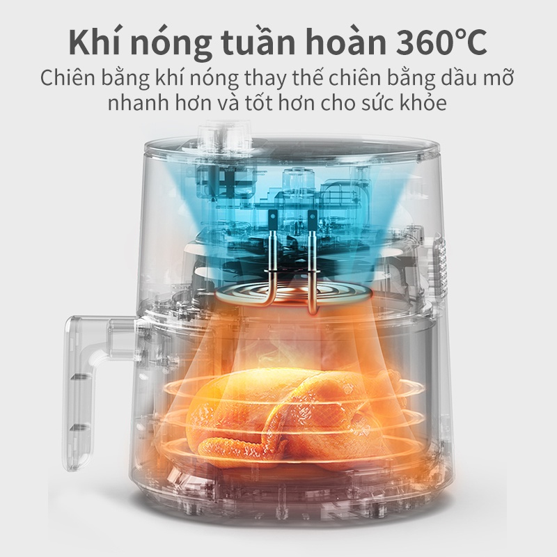 【New Arrival】Nồi chiên không dầu Simplus 5L dung tích lớn chiên nướng đa năng không dầu mỡ Tặng kèm vỉ nướng