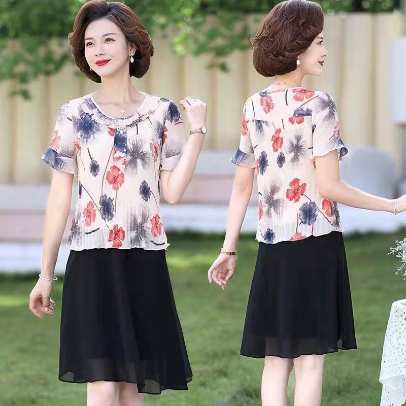 Váy bầu mùa hè mới 2021 của mẹ, hoa voan tây, liền thân nữ trung niên 40 tuổi | BigBuy360 - bigbuy360.vn