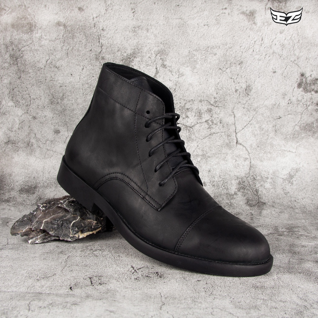 Giày da sáp cao cổ đen - Da nhập khẩu chính hãng 100%