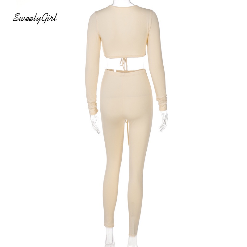 Bộ Áo Tay Dài Cổ Chữ V Thắt Nơ Phối Quần Lưng Cao Màu Trơn Thời Trang 2022 Cho Nữ