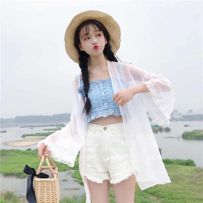 Áo khoác voan mỏng đi biển tay viền bèo có sẵn