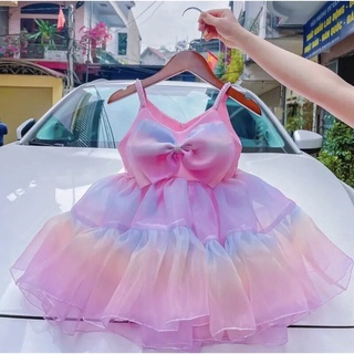 Váy 2 dây voan nơ cầu vồng bé gái