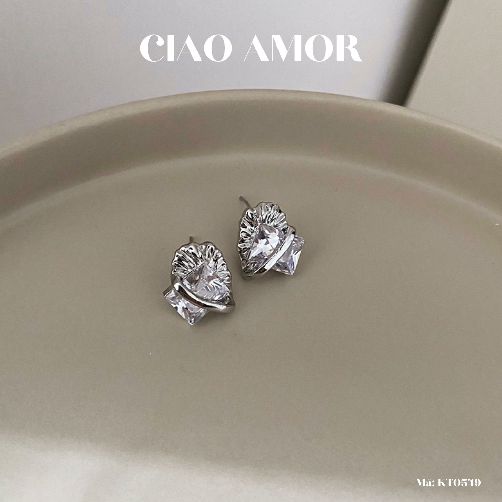 Khuyên tai nữ, Bông tai nữ nụ đá to Polygon đính đá Trang sức Ciao Amor - KT0549