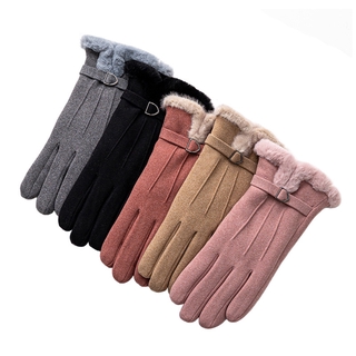 Găng tay mùa đông ấm áp giả da lộn cao cấp dành cho nữ Màn hình cảm ứng Lady Warm Sang trọng bên trong ngón tay Găng tay mềm