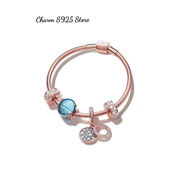 combo bộ vòng tay mix 4 hạt charm đá xanh vàng hồng s925