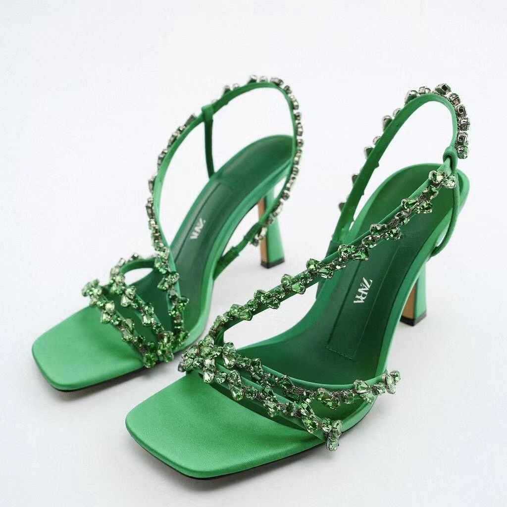 Xăng Đan Cao Gót Zara Quai Xỏ Hạt Thiết Kế Dễ Thương