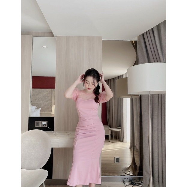 Váy đuôi cá dự tiệc thiết kế cao cấp phối ren ống tay siêu sang | BigBuy360 - bigbuy360.vn