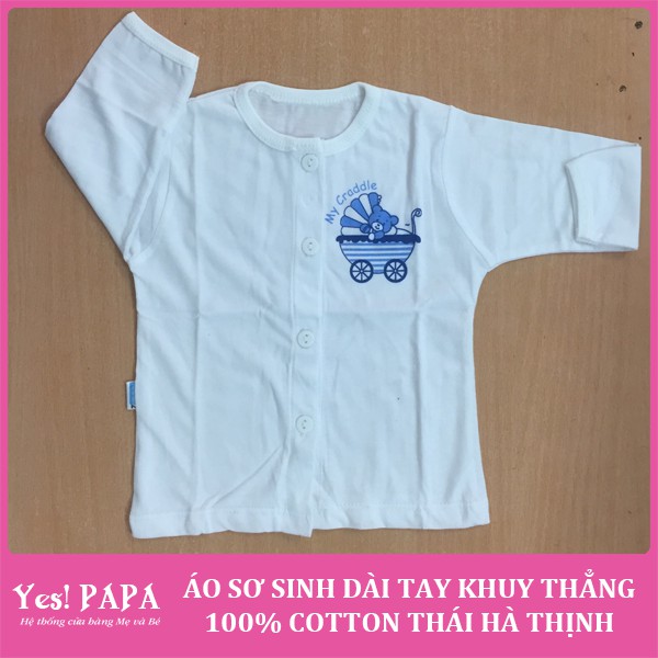 Áo sơ sinh dài tay cài thẳng màu trắng - 100% cotton Thái Hà Thịnh