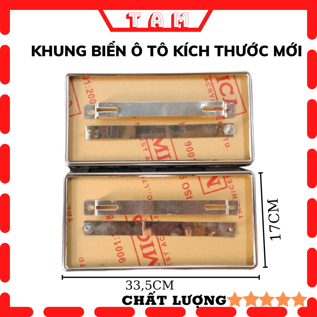 Bộ 2 khung biển số ô tô kích thước mới 2 biển bằng nhau cho xe vận tải và xe đăng ký sau ngày 1/8 khung inox có viền bao