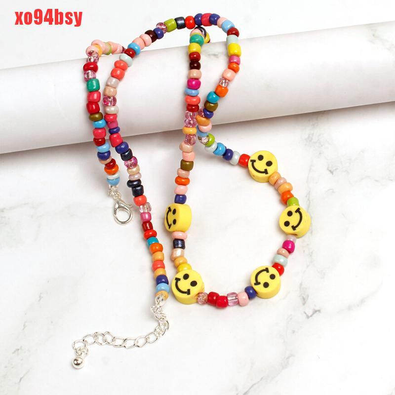 [xo94bsy]Bohemia Colorful Beads Smile Face Choker Necklace Clavicle Summer Jewelry Gift