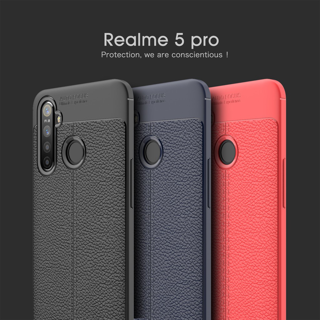 Ốp lưng bọc da sần nhiều màu cho điện thoại OPPO Realme 5 / Realme 5 Pro / Realme Q