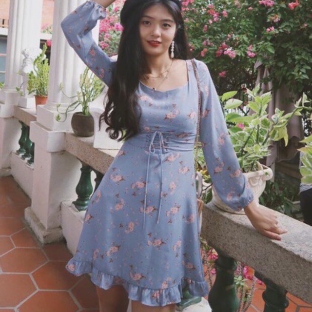 Đầm Hoa Đan Dây xanh/hồng/trắng