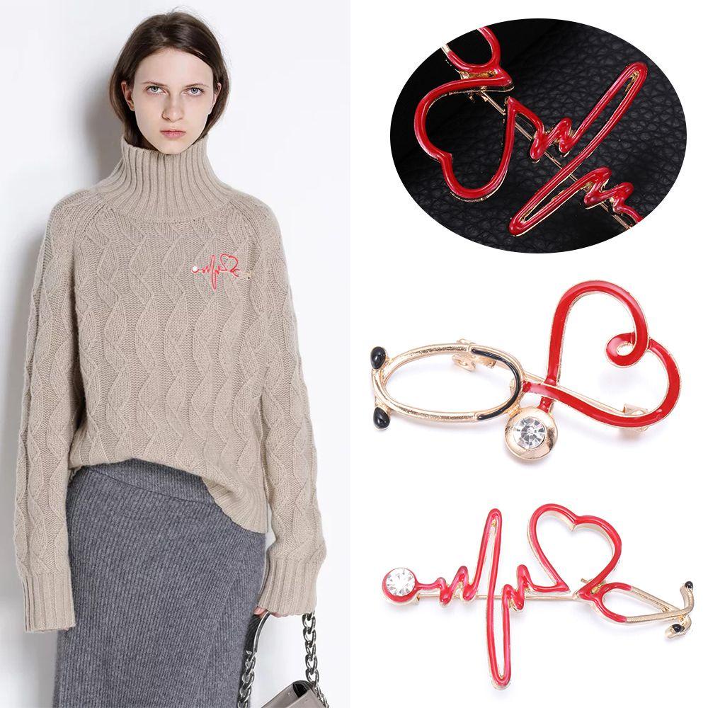 Ghim Cài Áo Hình Ống Nghe Bác Sĩ / Trái Tim Bằng Kim Loại Tráng Men