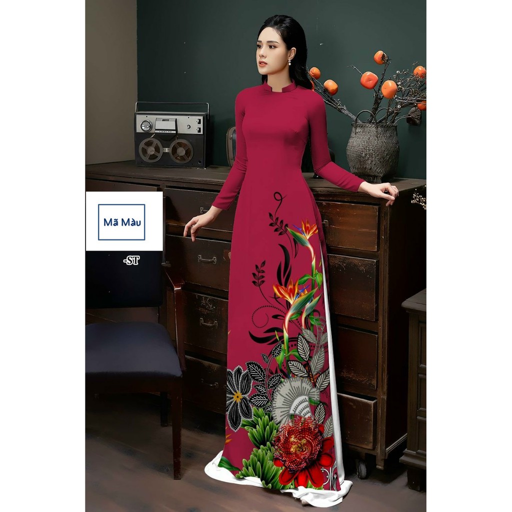 Vải áo dài tằm ý in 3D - Hoa Mẫu Đơn - Màu hồng, đỏ, dương, vàng..chất vải tằm ý: mềm, rủ, mát..mặc rất thoải mái