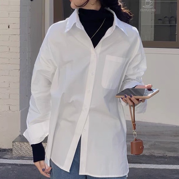 Áo sơ mi nữ dài tay KABICO form rộng ulzzang kiểu hàn basic màu trắng, xanh, vàng, dễ phối đồ A9