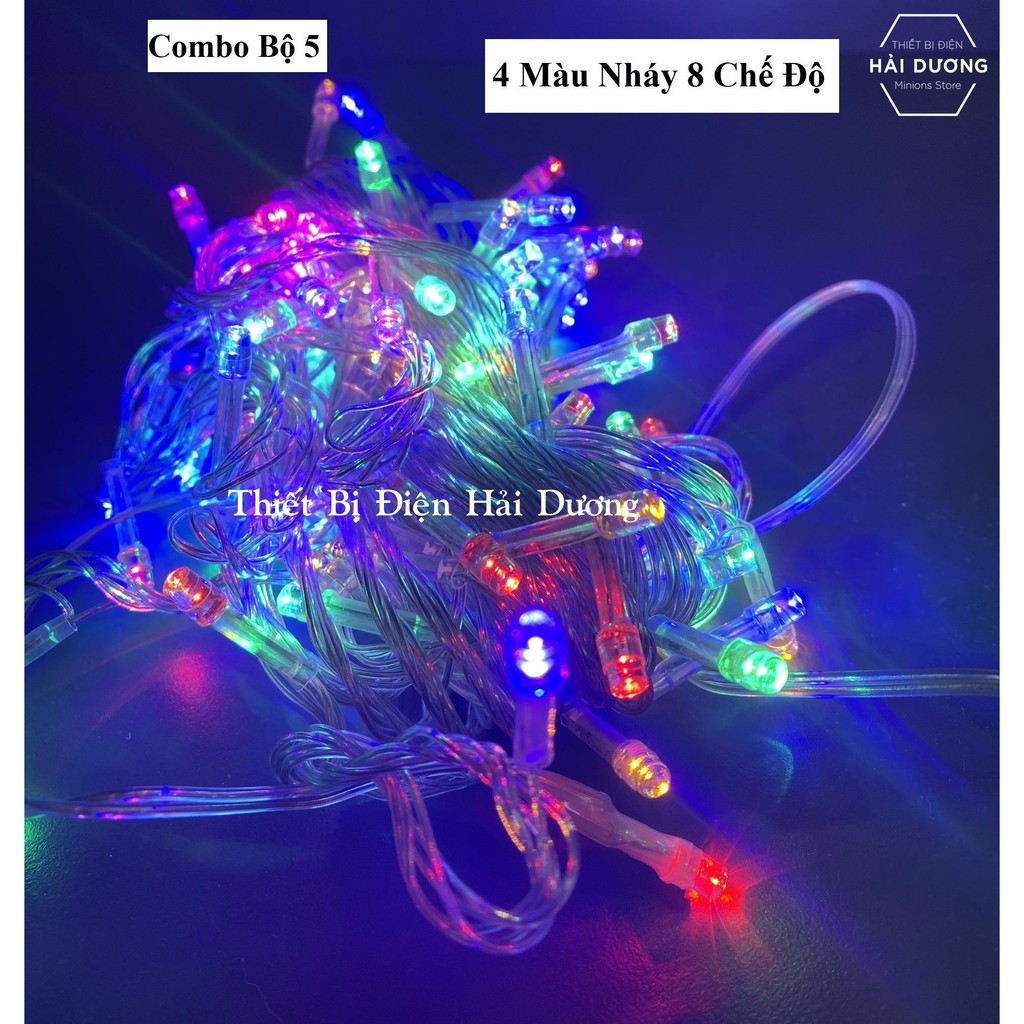 Combo Bộ 5 Dây đèn Led trang trí siêu tiết kiệm điện DL10m (Không nháy và 8 chế độ nháy) - Có đầu nối