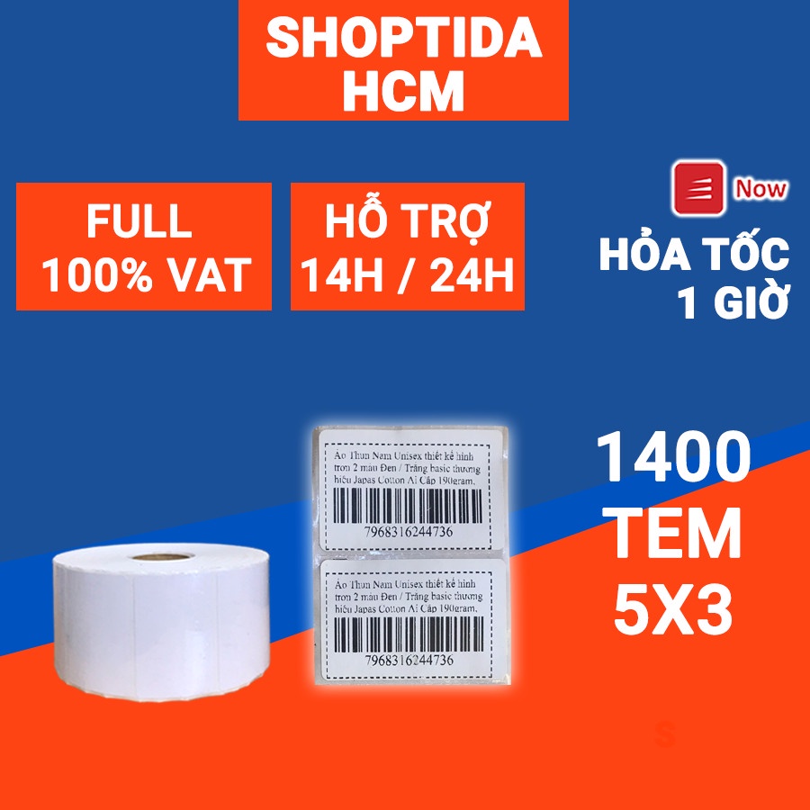 Tem in nhiệt Shoptida loại 1400 tem 50*30mm in minicode, qr code, lời cảm ơn, sử dụng cho máy in nhiệt Shoptida SP46