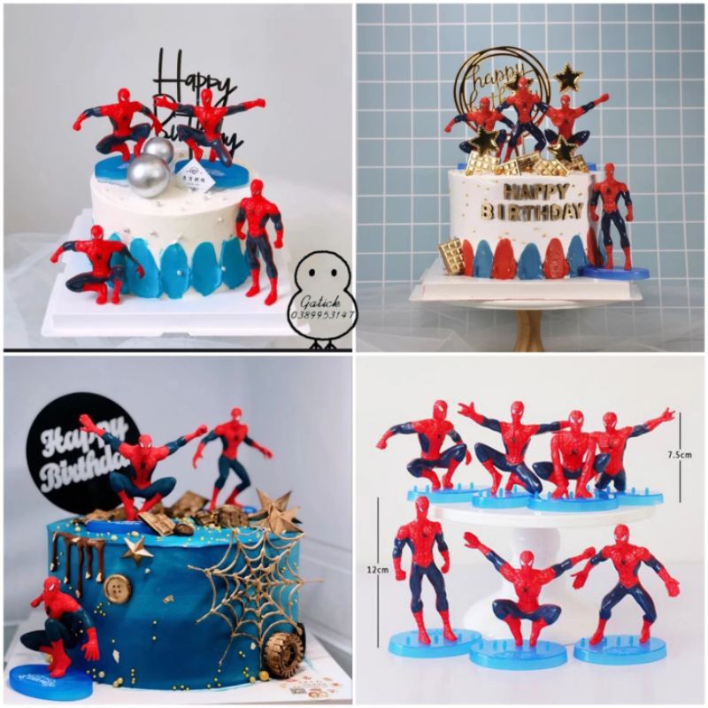 Bộ 7 siêu nhân người nhện trang trí bánh kem, spider man phụ kiện trang trí sinh nhật