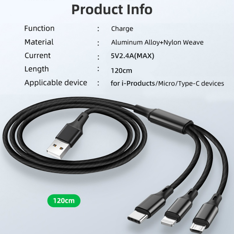 Cáp Sạc Fonken FY121 Cho Samsung Iphone 12 Có Sạc Nhanh Cắm Micro USB Type-C Lightning 2.4A 1.2M