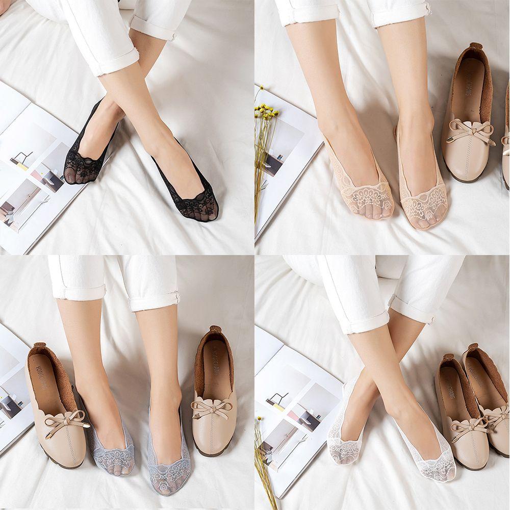 Vớ Thuyền Vải Cotton Phối Ren Cổ Thấp Thoáng Khí Chống Trượt