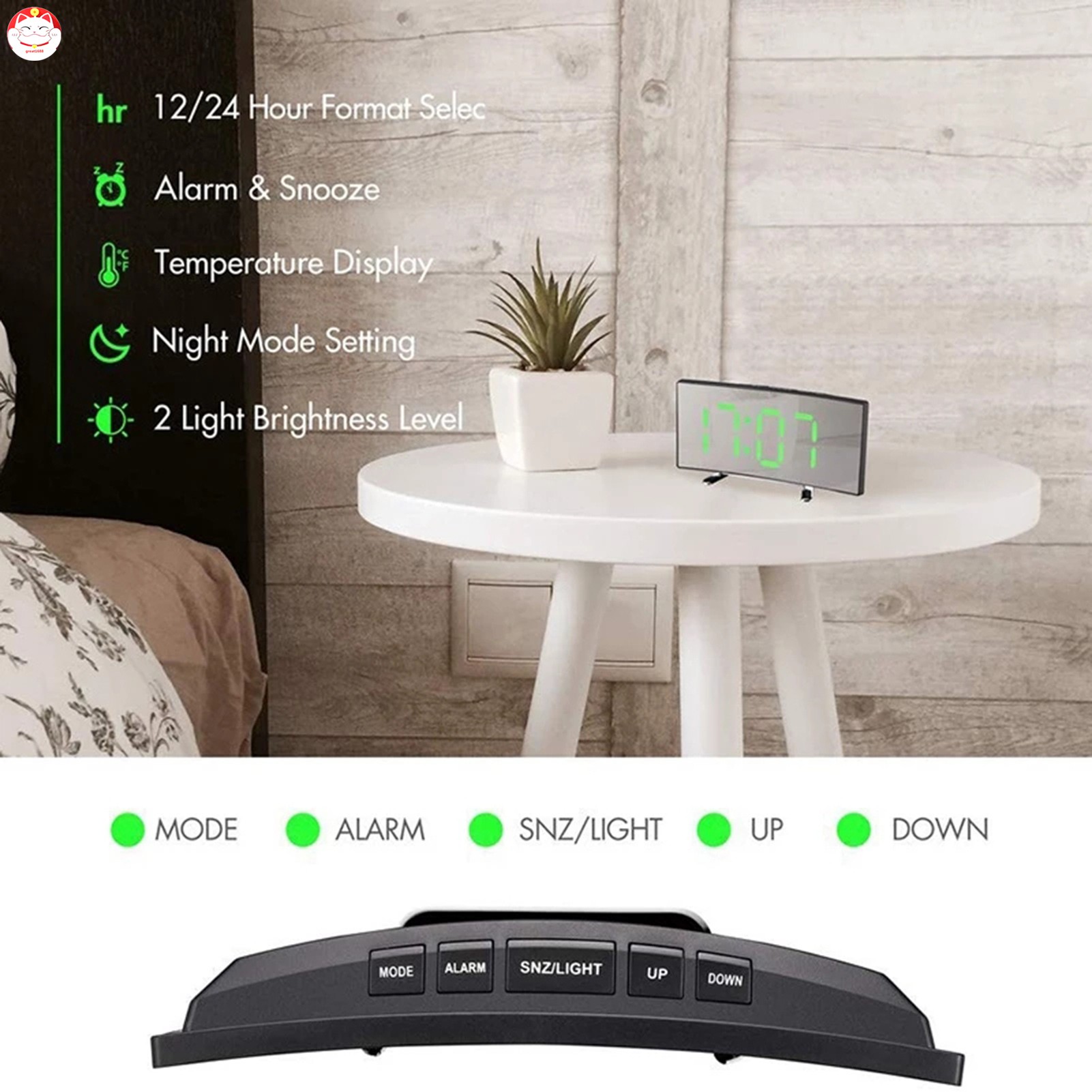 Đồng Hồ Báo Thức Điện Tử Đa Năng Có Đèn Led Cho Phòng Ngủ