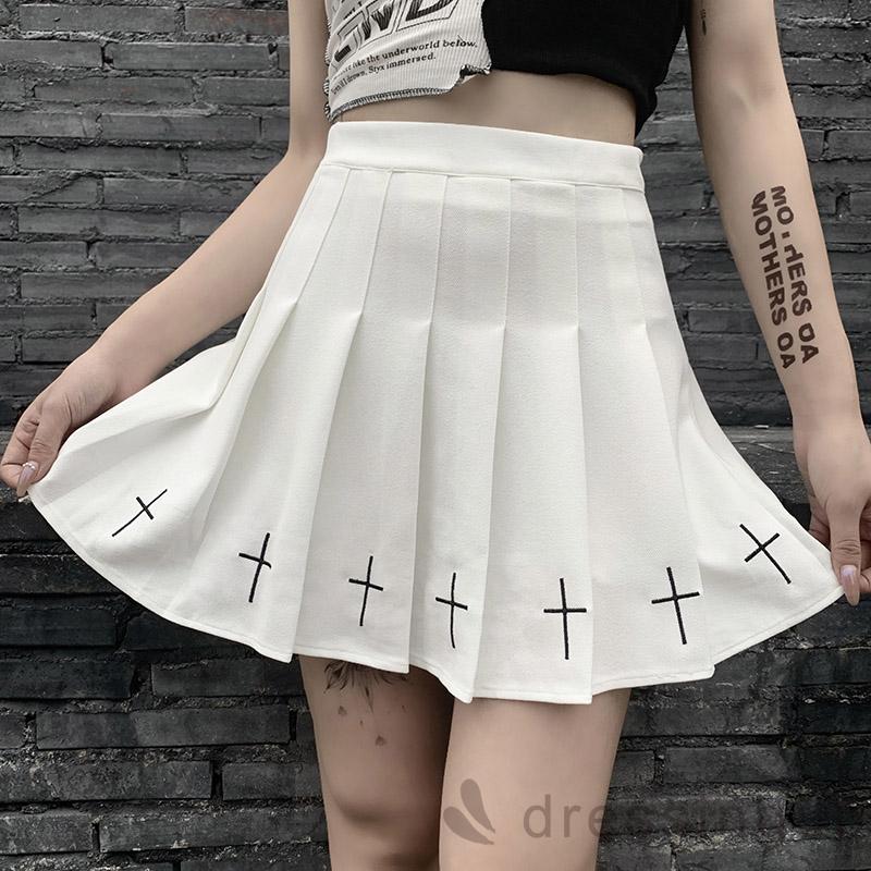Chân Váy Mini Lưng Cao Xếp Ly Phong Cách Gothic Punk Cá Tính Dành Cho Nữ