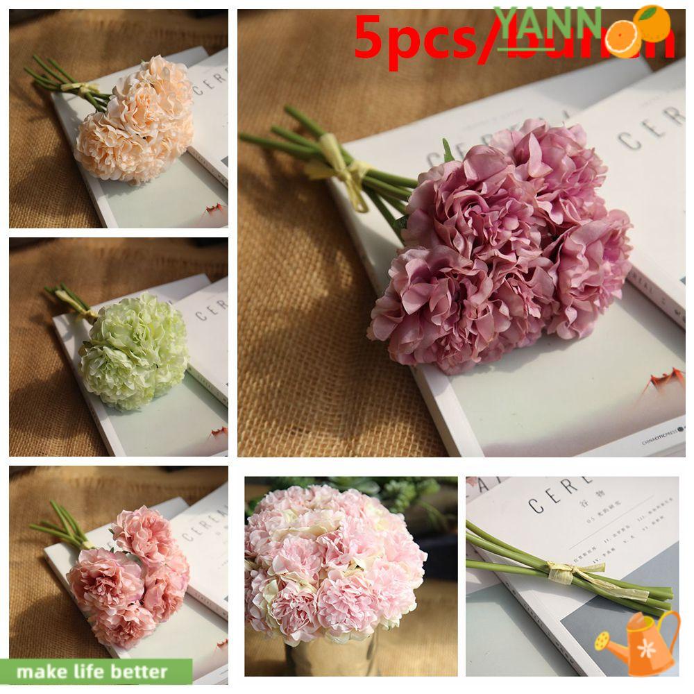 Nhánh Hoa Mẫu Đơn Giả 5 Đầu Bằng Lụa Dùng Trang Trí Thủ Công DIY