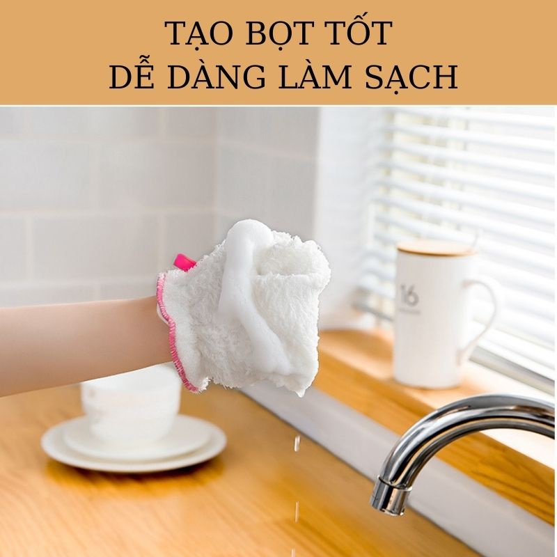 Găng tay nót nỉ sợi tre rửa bát đa năng mùa đông chống thấm nước thấm dầu siêu tiện lợi