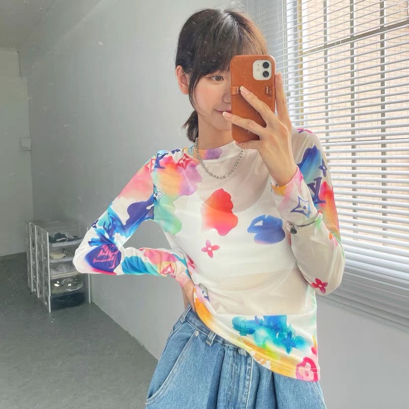 Áo Thun Tay Dài Vải Lụa Lạnh Mỏng Chống Nắng In Màu Nhuộm Thời Trang Mùa Hè Hàng Mới Dành Cho Bạn Nữ 2023
