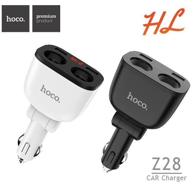 Tẩu Sạc Ô tô Đa Năng Hoco Z28 Chia 2 Tẩu, 2 Cổng USB - Chính Hãng - Hưng Long PC