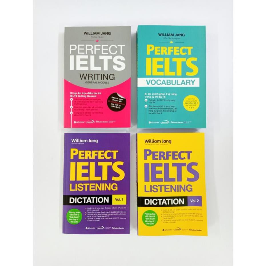 Sách - Combo Perfect IELTS: Perfect IELTS Listening Dictation Vol.1,Vol.2 + Writing + Vocabulary (William Jang)