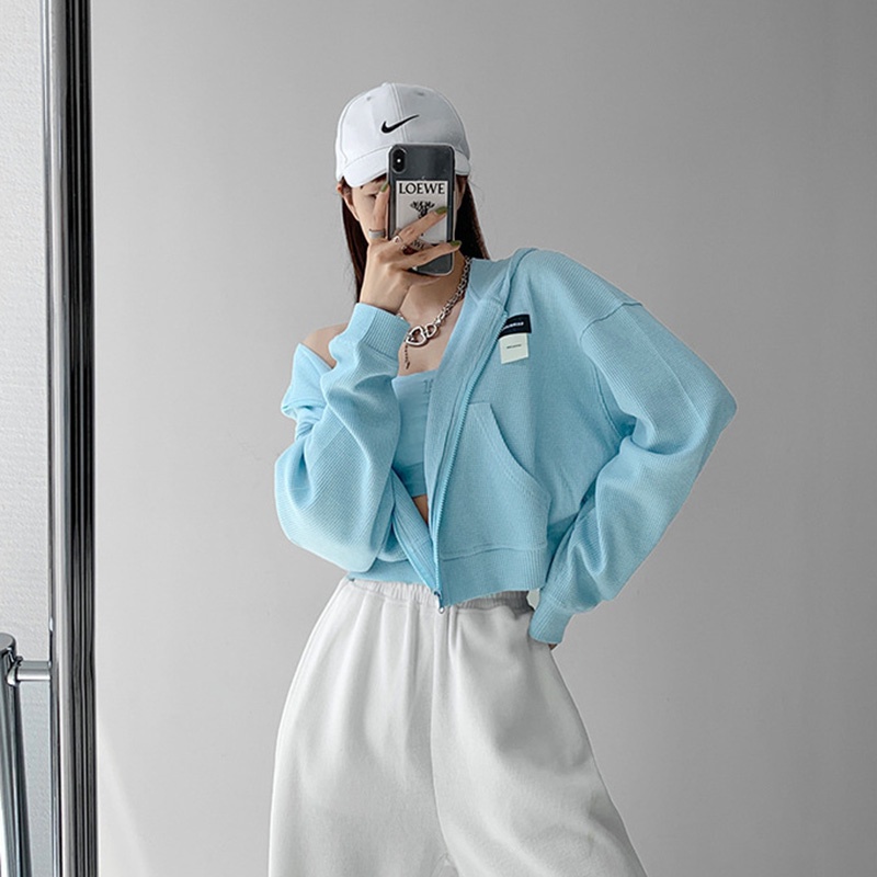 Áo sweater IELGY mũ trùm dáng rộng dài tay phong cách retro ngày thường cho nữ